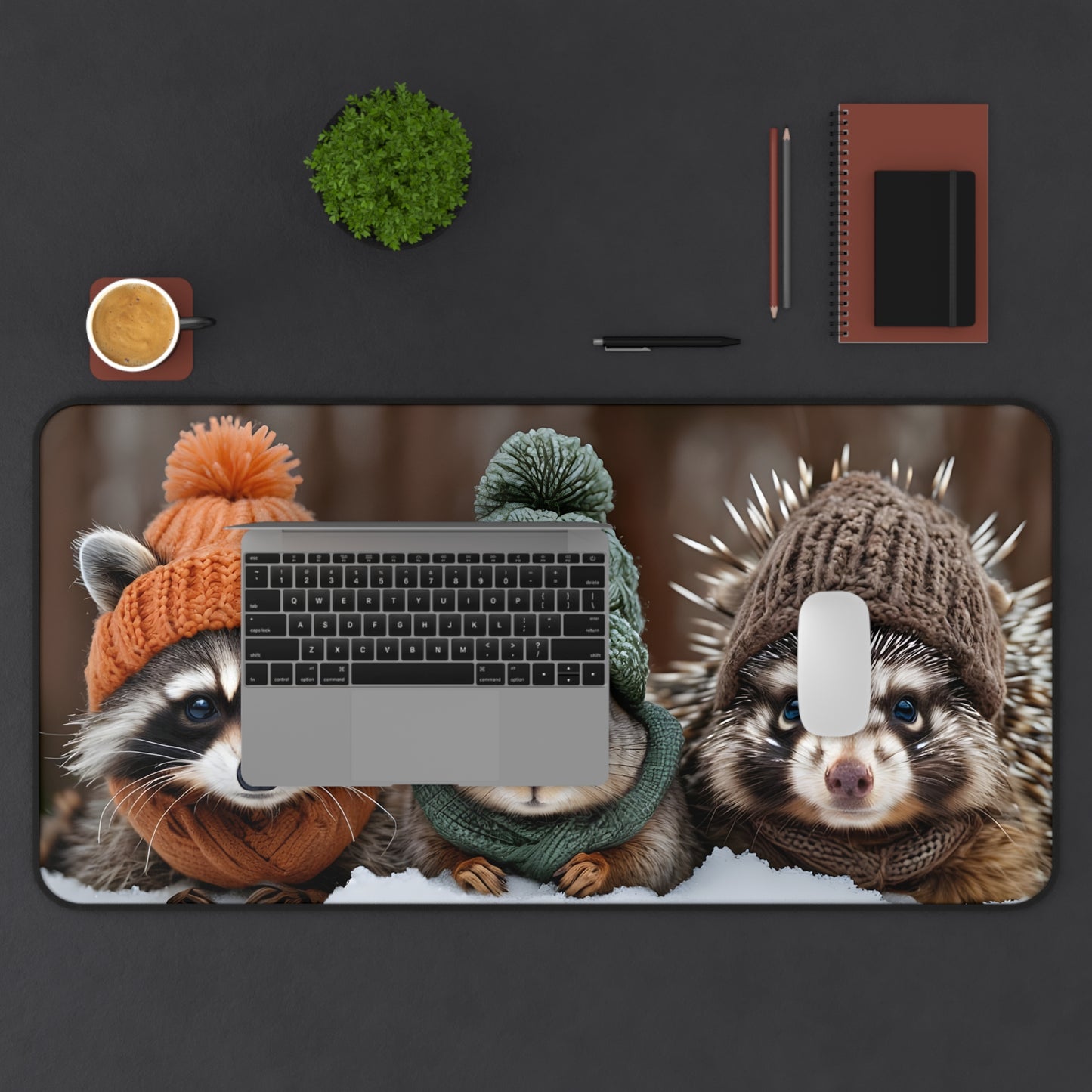 Desk Mat/Mouse Pad - Raccoon, Squirrel, Porcupine