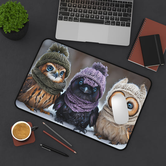 Desk Mat/Mouse Pad - Hawk, Raven, Porcupine, Owl