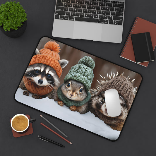 Desk Mat/Mouse Pad - Raccoon, Squirrel, Porcupine