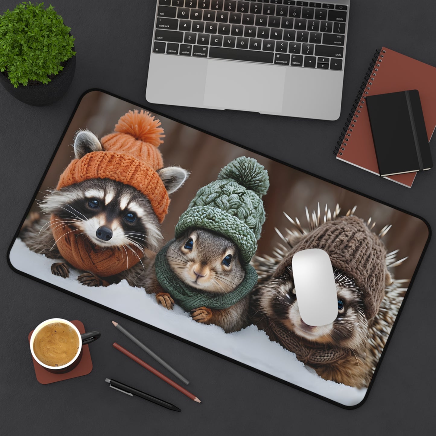 Desk Mat/Mouse Pad - Raccoon, Squirrel, Porcupine