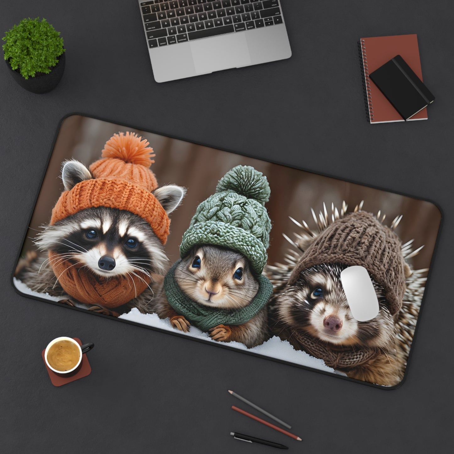 Desk Mat/Mouse Pad - Raccoon, Squirrel, Porcupine